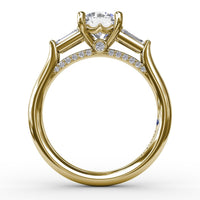 Fana - Three-Stone Round Diamond Engagement Ring With Bezel-Set Baguettes - S3295 - Available in 14K & 18K Gold (White, Yellow or Rose) and Platinum