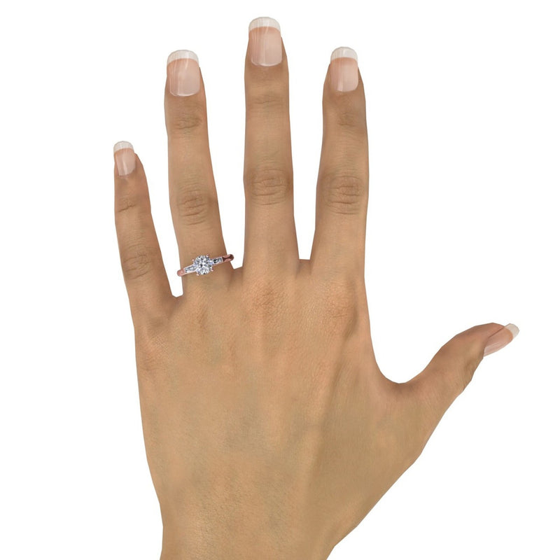 Fana - Three-Stone Round Diamond Engagement Ring With Tapered Baguettes - S3299 - Available in 14K & 18K Gold (White, Yellow or Rose) and Platinum