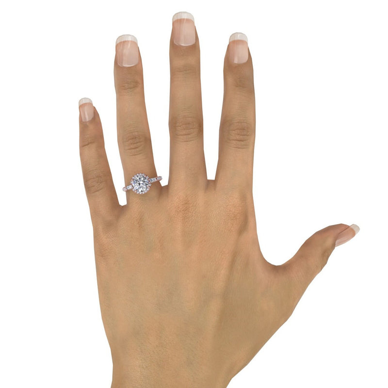 Fana - Vintage Round Diamond Halo Engagement Ring With Tapered Baguettes - S3278 - Available in 14K & 18K Gold (White, Yellow or Rose) and Platinum