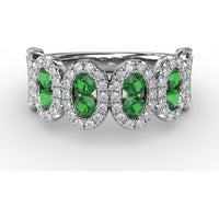 Fashion Ring with Oval Emerald Halo Clusters and Round Diamonds by Fana - 1.41 Carat Total Gemstone Weight