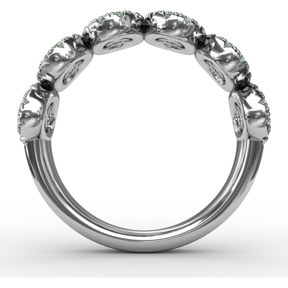 Fashion Ring with Oval Emerald Halo Clusters and Round Diamonds by Fana - 1.41 Carat Total Gemstone Weight