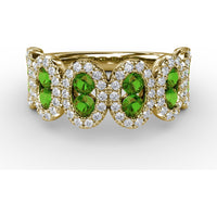 Fashion Ring with Oval Emerald Halo Clusters and Round Diamonds by Fana - 1.41 Carat Total Gemstone Weight