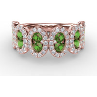 Fashion Ring with Oval Emerald Halo Clusters and Round Diamonds by Fana - 1.41 Carat Total Gemstone Weight
