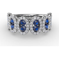 Fashion Ring with Oval Sapphires and Pavé Diamond Halo by Fana - 1.53 Carat Total Gemstone Weight