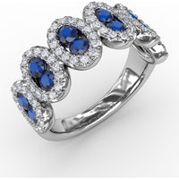 Fashion Ring with Oval Sapphires and Pavé Diamond Halo by Fana - 1.53 Carat Total Gemstone Weight