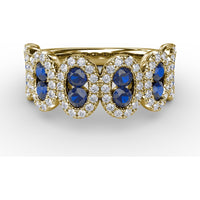 Fashion Ring with Oval Sapphires and Pavé Diamond Halo by Fana - 1.53 Carat Total Gemstone Weight