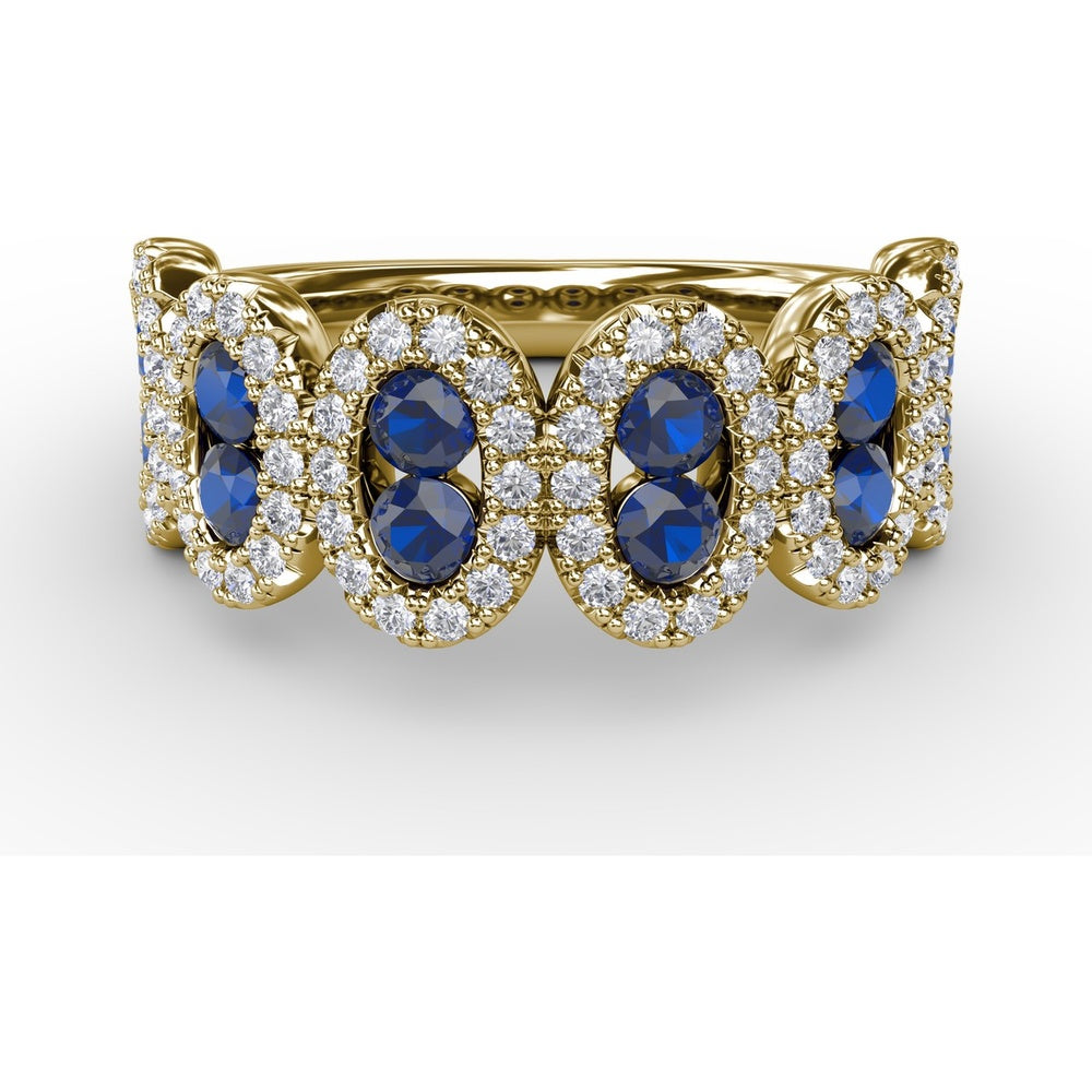 Fashion Ring with Oval Sapphires and Pavé Diamond Halo by Fana - 1.53 Carat Total Gemstone Weight