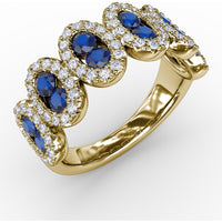 Fashion Ring with Oval Sapphires and Pavé Diamond Halo by Fana - 1.53 Carat Total Gemstone Weight