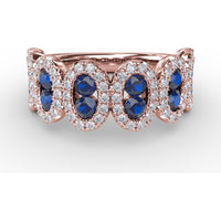 Fashion Ring with Oval Sapphires and Pavé Diamond Halo by Fana - 1.53 Carat Total Gemstone Weight
