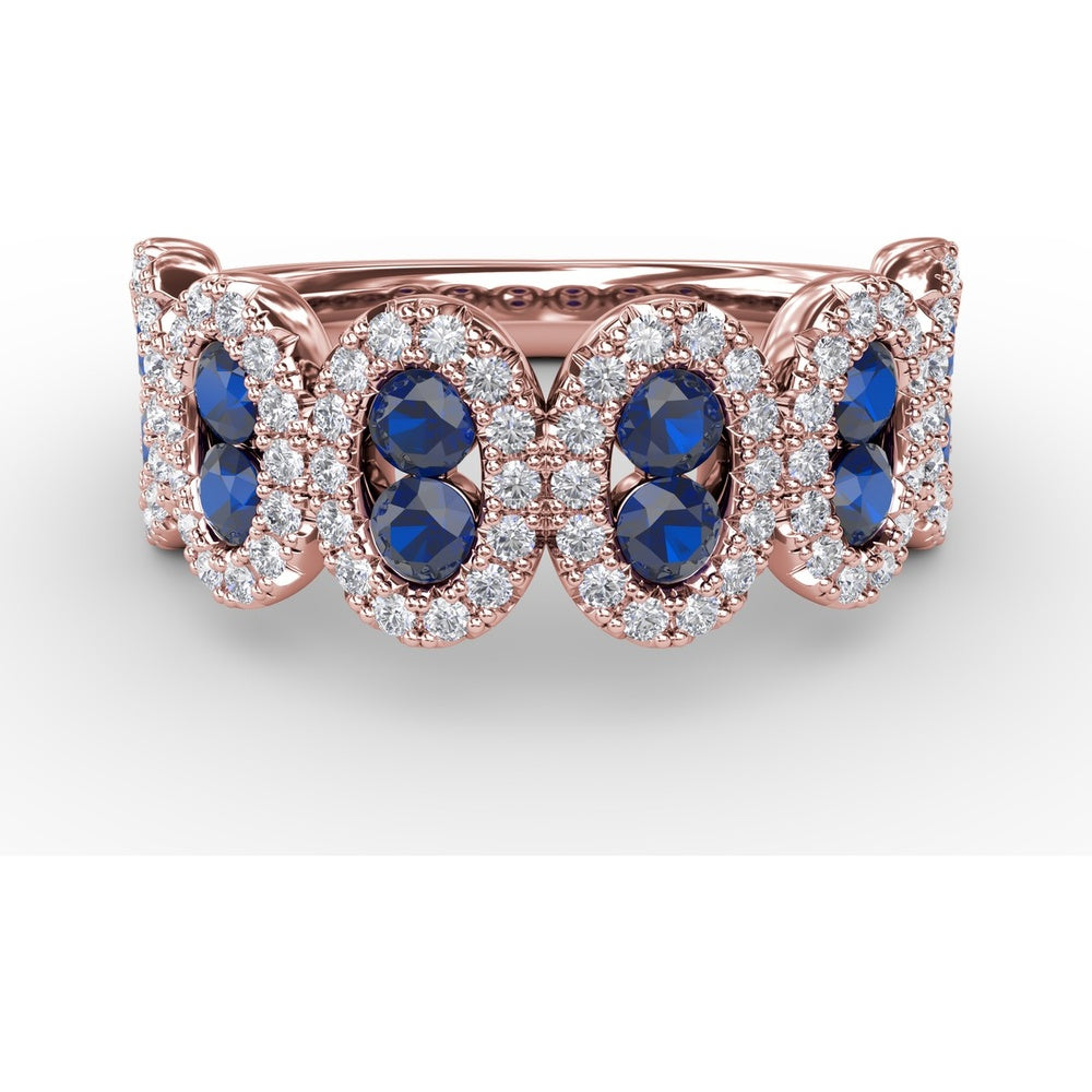 Fashion Ring with Oval Sapphires and Pavé Diamond Halo by Fana - 1.53 Carat Total Gemstone Weight