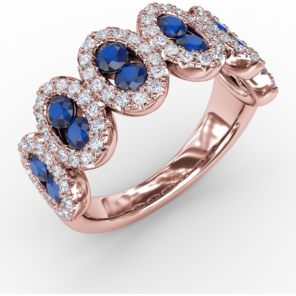 Fashion Ring with Oval Sapphires and Pavé Diamond Halo by Fana - 1.53 Carat Total Gemstone Weight
