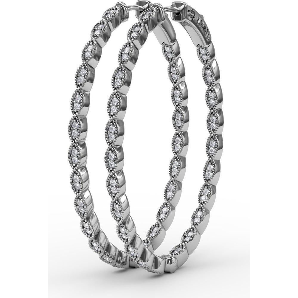 Filigree Openwork Hoop Earrings with Bezel Set Round Diamonds by Fana - 0.63 Carat Total Diamond Weight