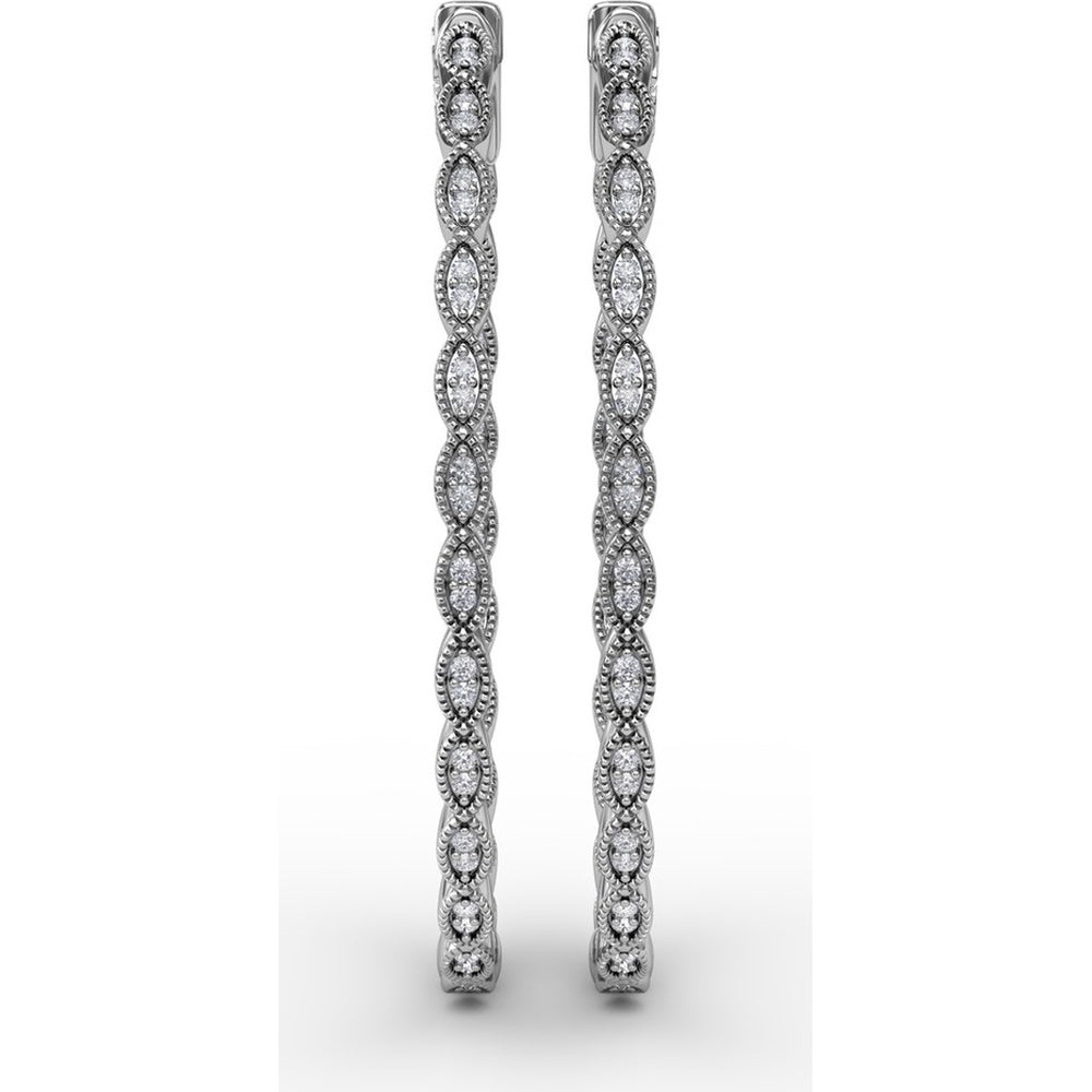 Filigree Openwork Hoop Earrings with Bezel Set Round Diamonds by Fana - 0.63 Carat Total Diamond Weight