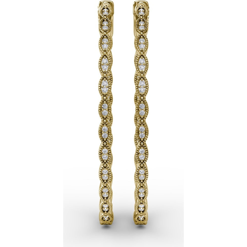 Filigree Openwork Hoop Earrings with Bezel Set Round Diamonds by Fana - 0.63 Carat Total Diamond Weight