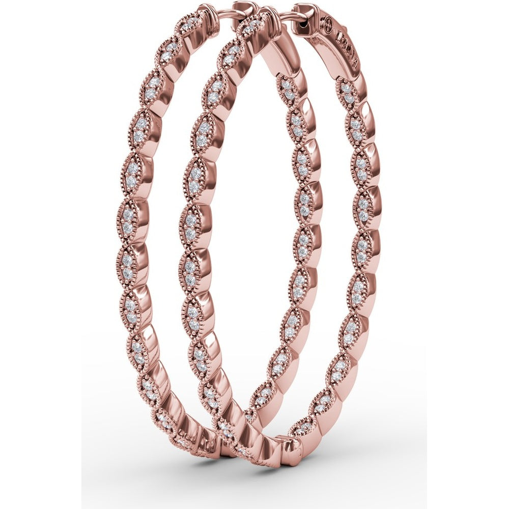 Filigree Openwork Hoop Earrings with Bezel Set Round Diamonds by Fana - 0.63 Carat Total Diamond Weight