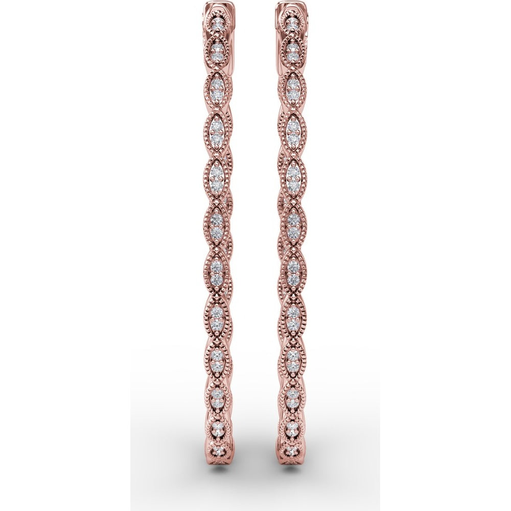 Filigree Openwork Hoop Earrings with Bezel Set Round Diamonds by Fana - 0.63 Carat Total Diamond Weight