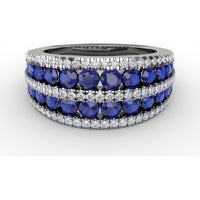 Five Row Band with Round Sapphires and Pavé Set Diamonds by Fana - 2.43 Carat Total Gemstone Weight