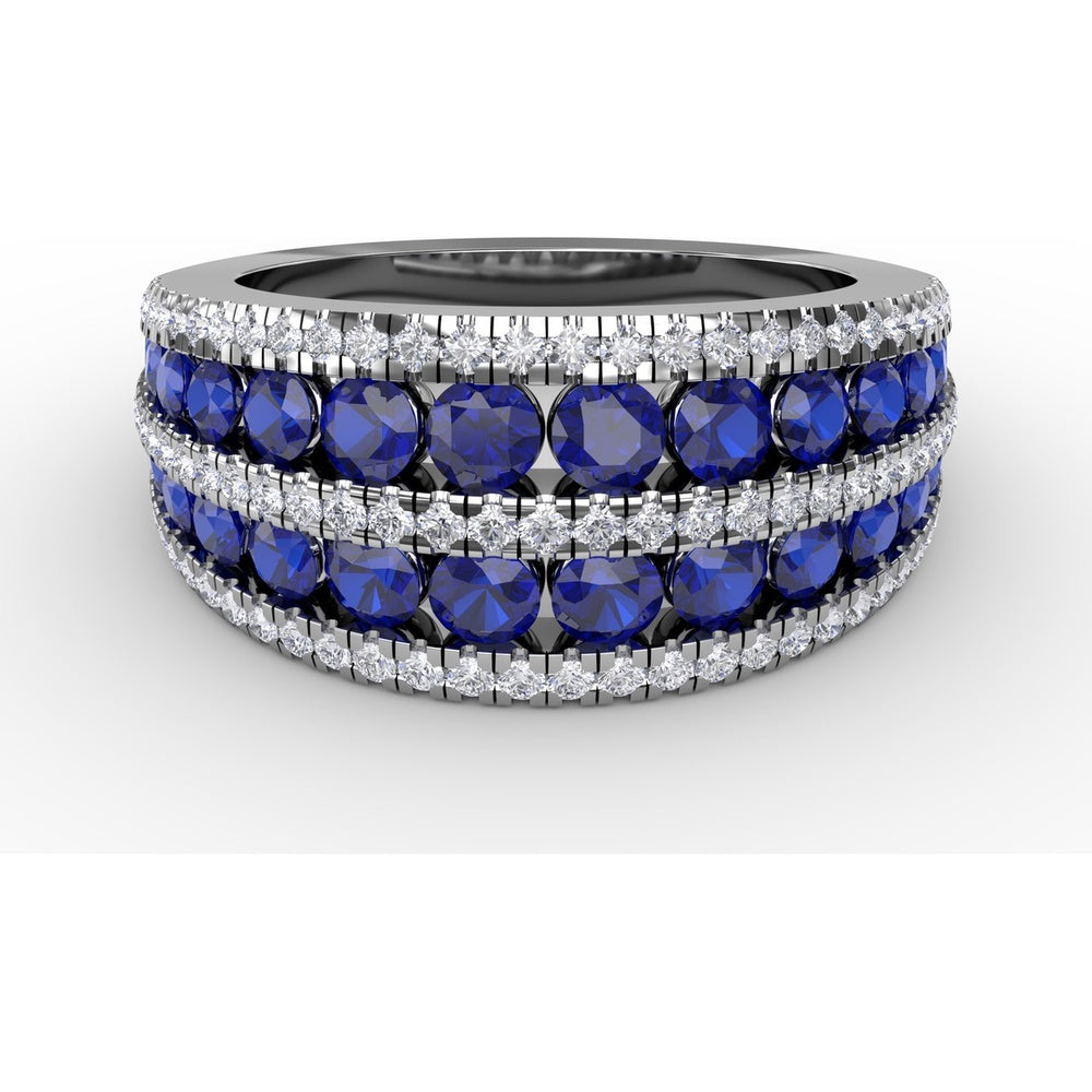 Five Row Band with Round Sapphires and Pavé Set Diamonds by Fana - 2.43 Carat Total Gemstone Weight
