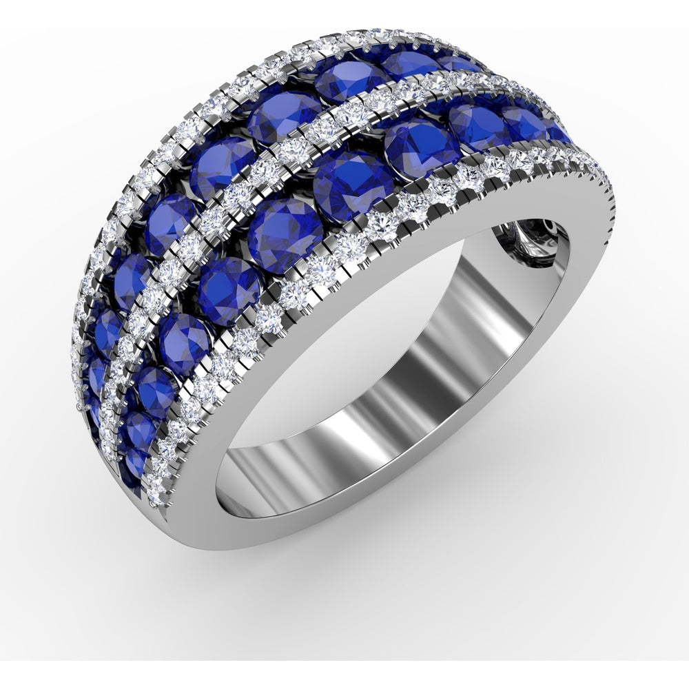 Five Row Band with Round Sapphires and Pavé Set Diamonds by Fana - 2.43 Carat Total Gemstone Weight