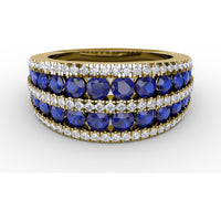 Five Row Band with Round Sapphires and Pavé Set Diamonds by Fana - 2.43 Carat Total Gemstone Weight