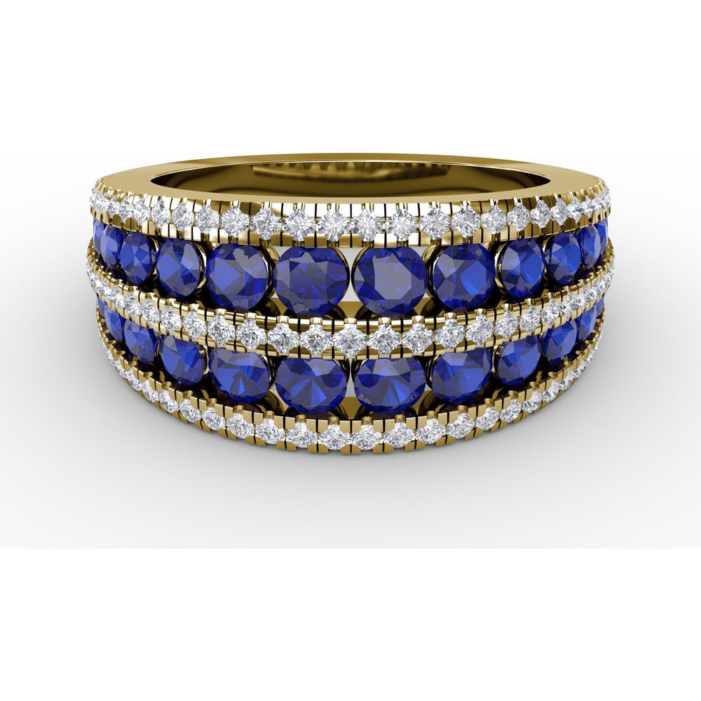 Five Row Band with Round Sapphires and Pavé Set Diamonds by Fana - 2.43 Carat Total Gemstone Weight