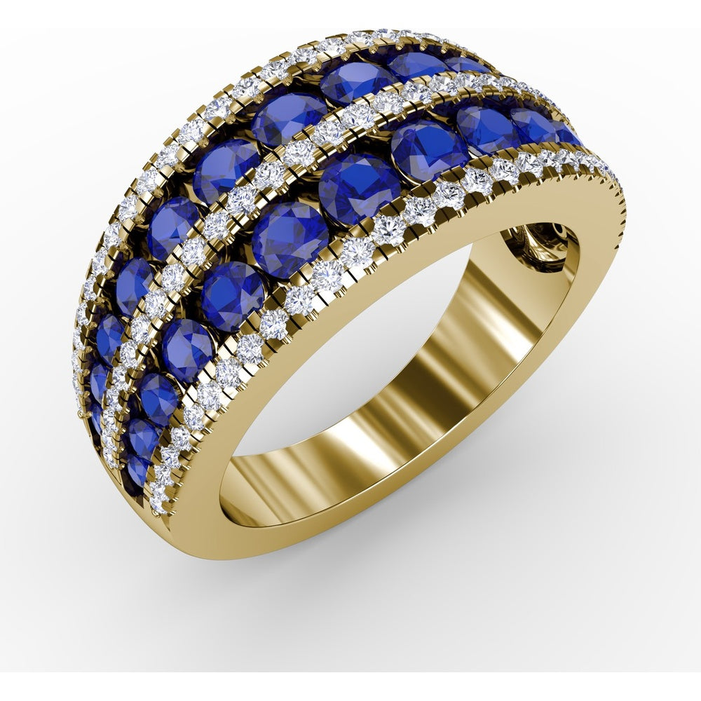 Five Row Band with Round Sapphires and Pavé Set Diamonds by Fana - 2.43 Carat Total Gemstone Weight