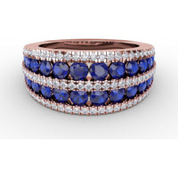 Five Row Band with Round Sapphires and Pavé Set Diamonds by Fana - 2.43 Carat Total Gemstone Weight