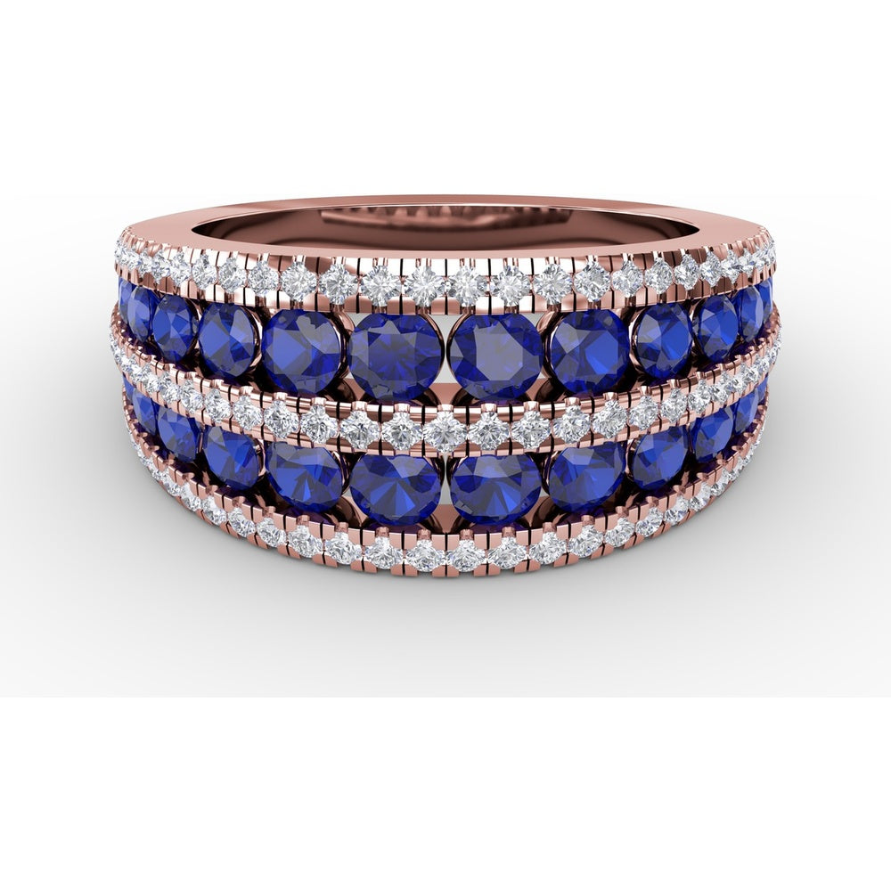 Five Row Band with Round Sapphires and Pavé Set Diamonds by Fana - 2.43 Carat Total Gemstone Weight