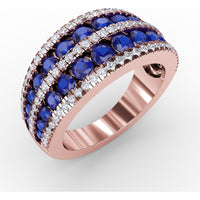 Five Row Band with Round Sapphires and Pavé Set Diamonds by Fana - 2.43 Carat Total Gemstone Weight