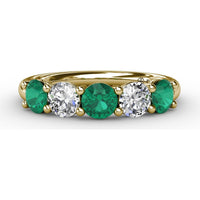 Five-Stone Anniversary Band with Alternating Round Emeralds and Diamonds by Fana - 1.21 Carat Total Gemstone Weight