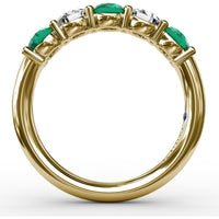 Five-Stone Anniversary Band with Alternating Round Emeralds and Diamonds by Fana - 1.21 Carat Total Gemstone Weight
