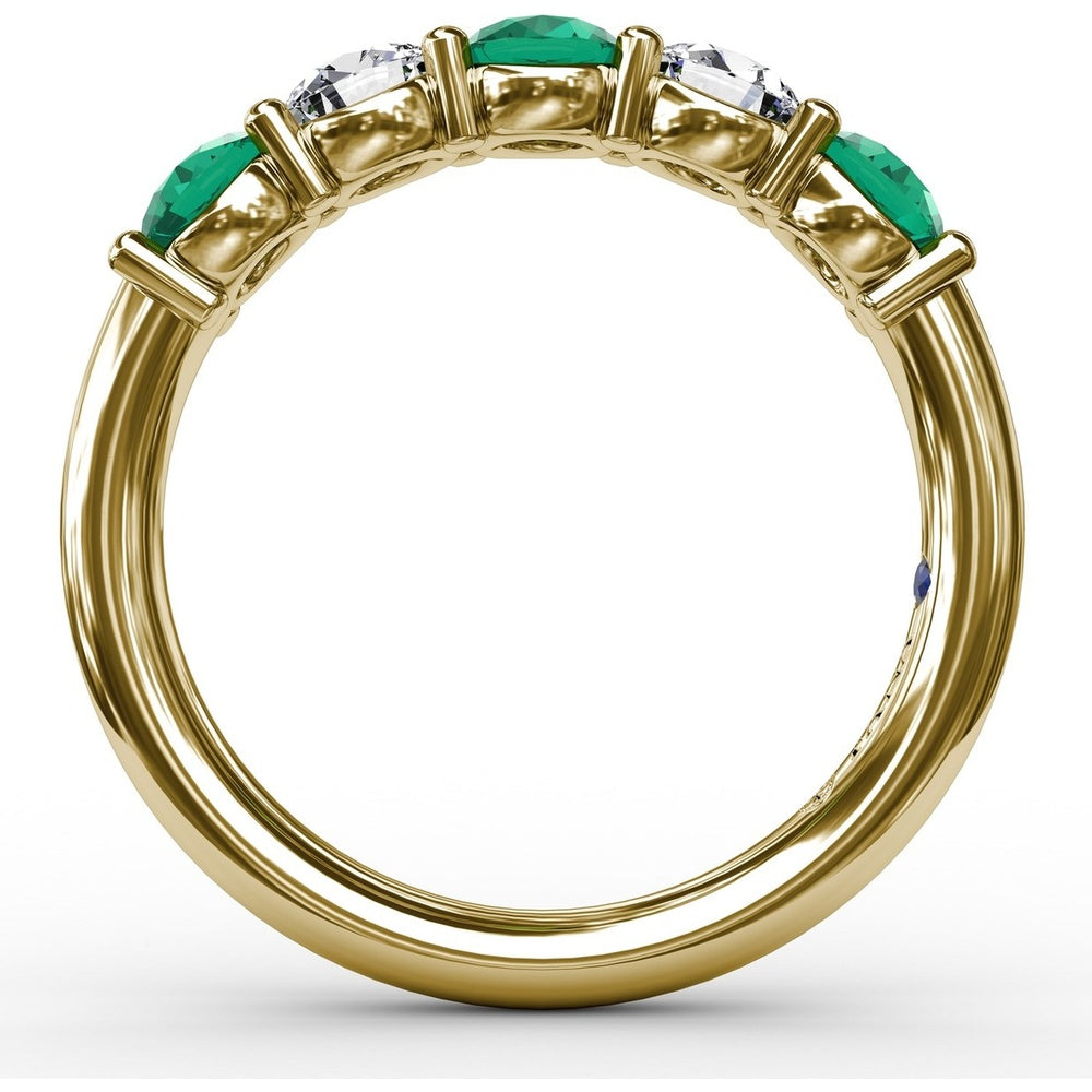 Five-Stone Anniversary Band with Alternating Round Emeralds and Diamonds by Fana - 1.21 Carat Total Gemstone Weight
