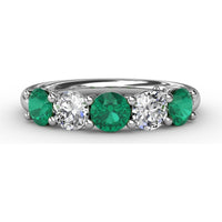 Five-Stone Anniversary Band with Alternating Round Emeralds and Diamonds by Fana - 1.21 Carat Total Gemstone Weight