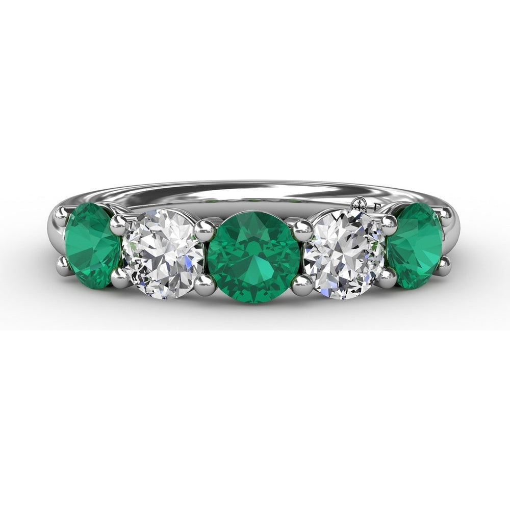 Five-Stone Anniversary Band with Alternating Round Emeralds and Diamonds by Fana - 1.21 Carat Total Gemstone Weight
