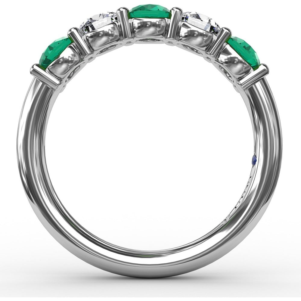 Five-Stone Anniversary Band with Alternating Round Emeralds and Diamonds by Fana - 1.21 Carat Total Gemstone Weight