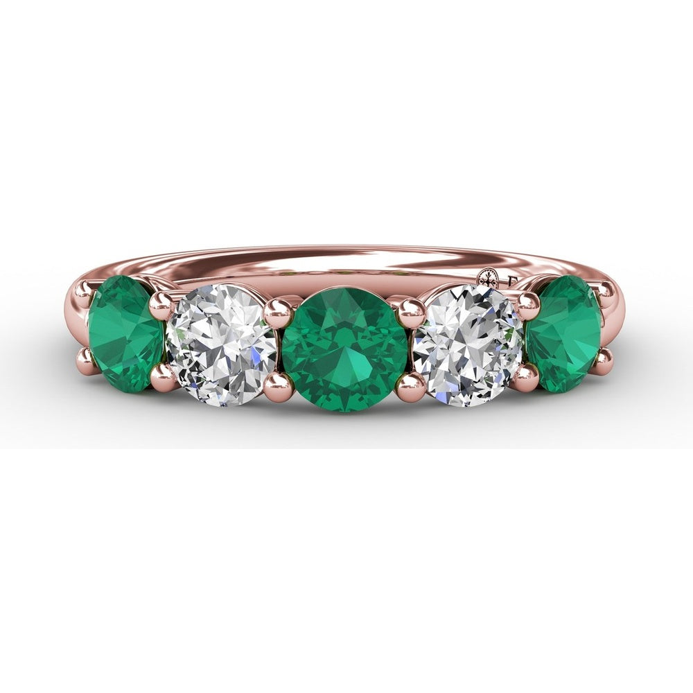 Five-Stone Anniversary Band with Alternating Round Emeralds and Diamonds by Fana - 1.21 Carat Total Gemstone Weight