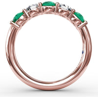 Five-Stone Anniversary Band with Alternating Round Emeralds and Diamonds by Fana - 1.21 Carat Total Gemstone Weight