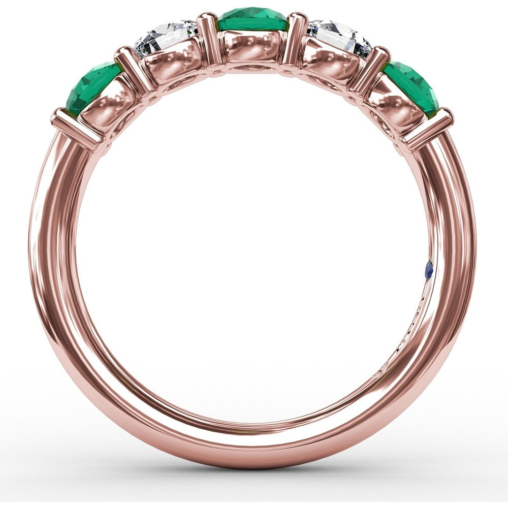 Five-Stone Anniversary Band with Alternating Round Emeralds and Diamonds by Fana - 1.21 Carat Total Gemstone Weight