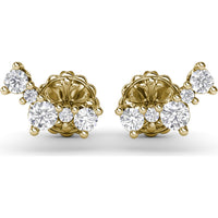 Five Stone Diamond Climber Earrings with Round Brilliant Diamonds by Fana - 0.47 Carat Total Diamond Weight