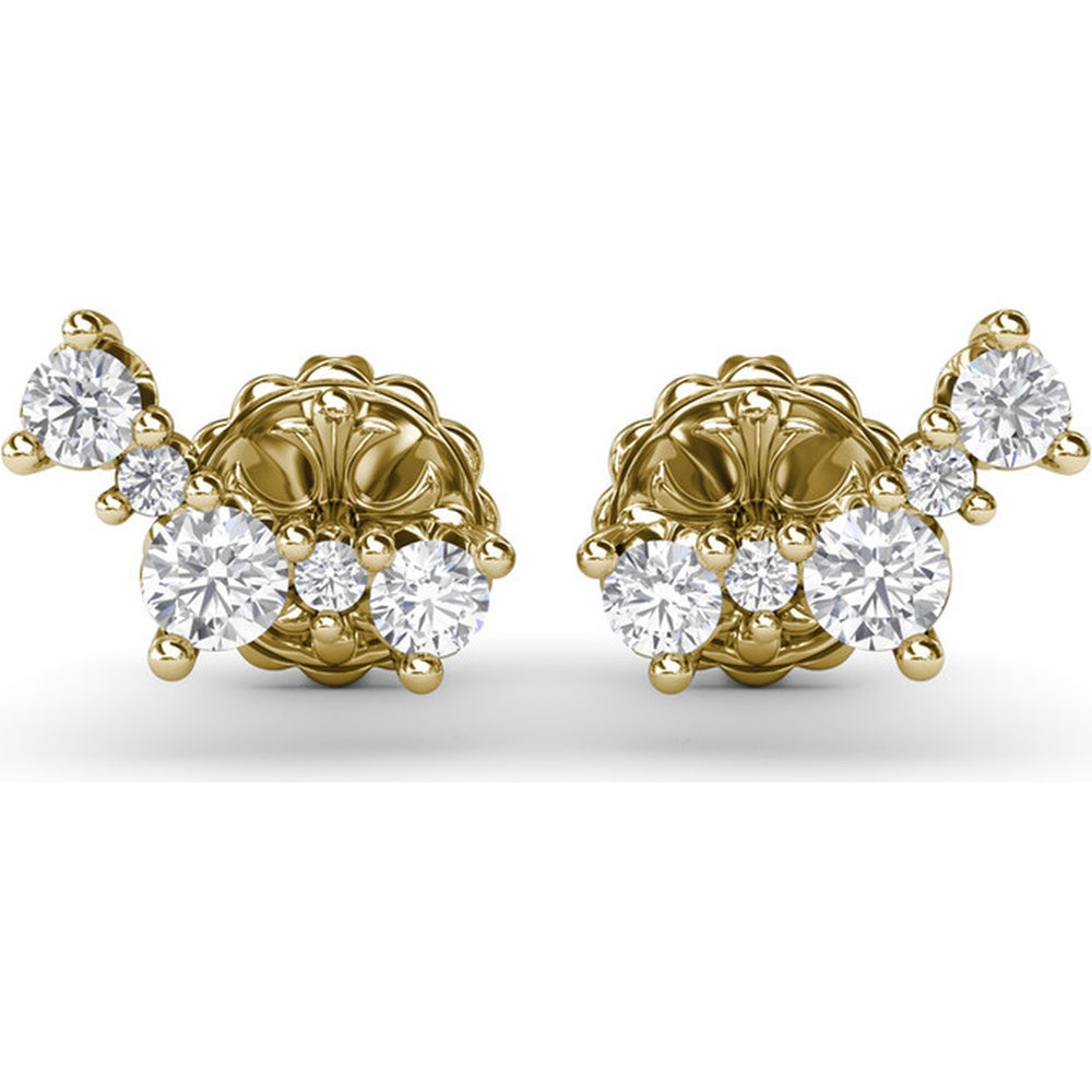 Five Stone Diamond Climber Earrings with Round Brilliant Diamonds by Fana - 0.47 Carat Total Diamond Weight