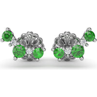 Five Stone Emerald and Diamond Climber Earrings with Prong Set Round Gemstones by Fana - 0.53 Carat Total Gemstone Weight