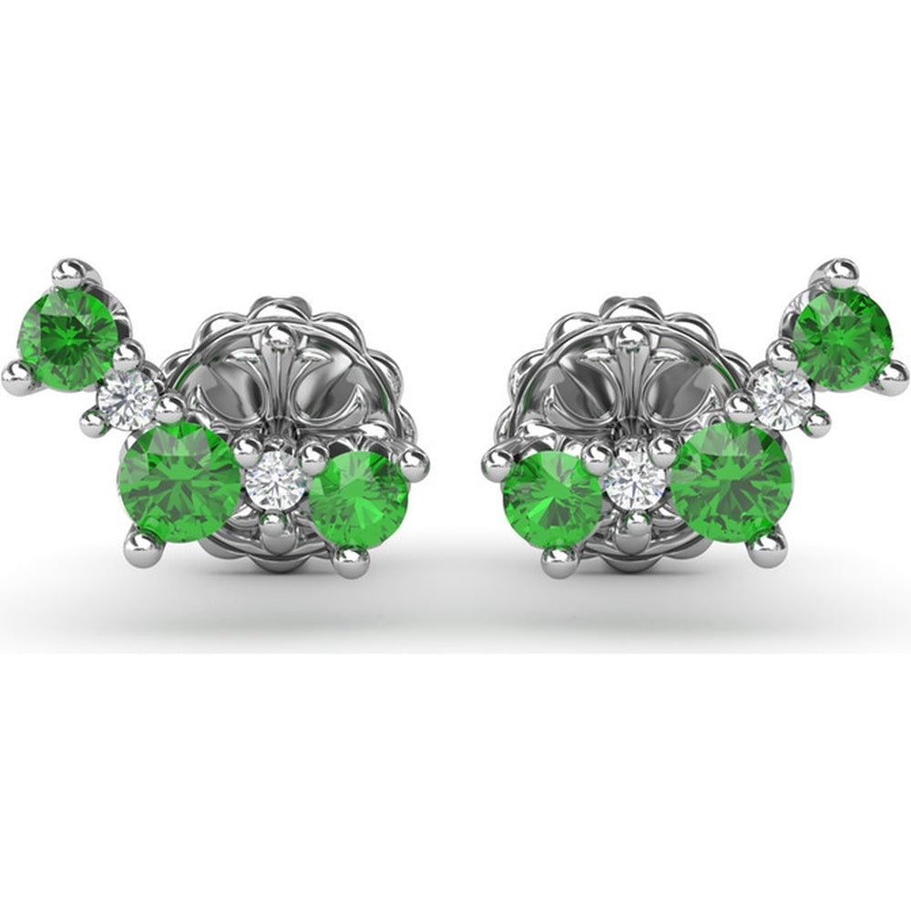 Five Stone Emerald and Diamond Climber Earrings with Prong Set Round Gemstones by Fana - 0.53 Carat Total Gemstone Weight