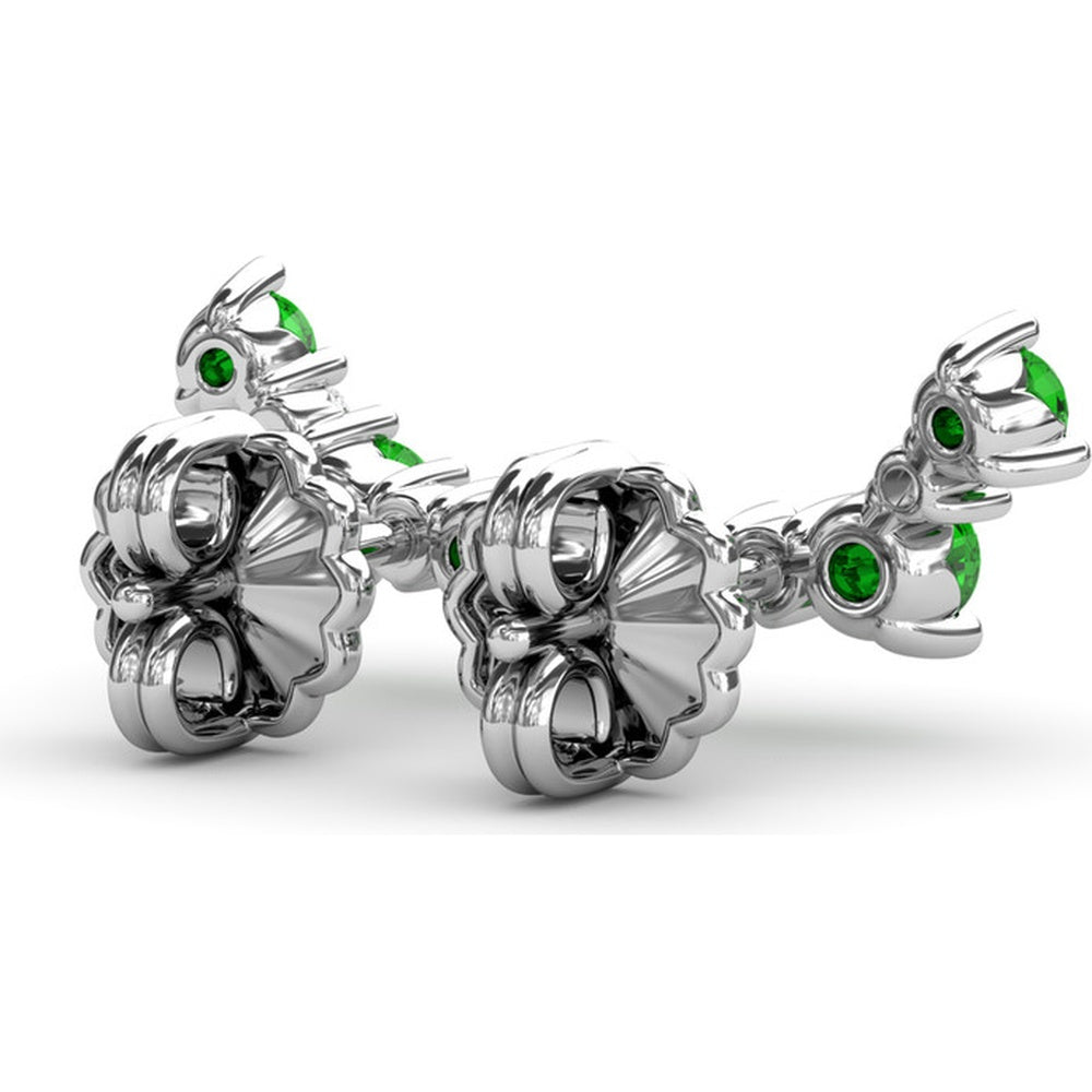 Five Stone Emerald and Diamond Climber Earrings with Prong Set Round Gemstones by Fana - 0.53 Carat Total Gemstone Weight
