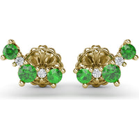Five Stone Emerald and Diamond Climber Earrings with Prong Set Round Gemstones by Fana - 0.53 Carat Total Gemstone Weight