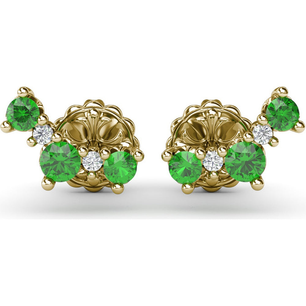Five Stone Emerald and Diamond Climber Earrings with Prong Set Round Gemstones by Fana - 0.53 Carat Total Gemstone Weight