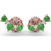 Five Stone Emerald and Diamond Climber Earrings with Prong Set Round Gemstones by Fana - 0.53 Carat Total Gemstone Weight