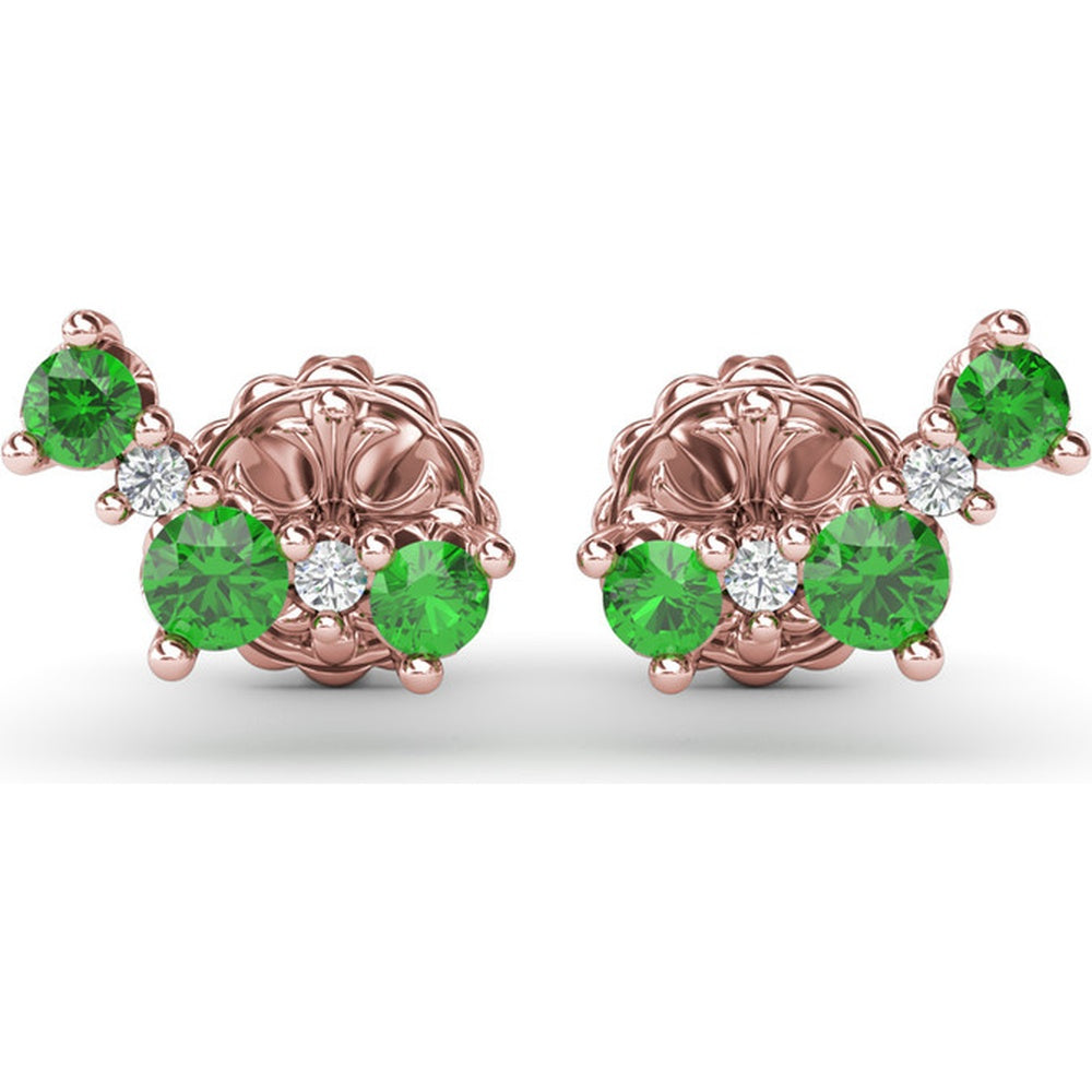 Five Stone Emerald and Diamond Climber Earrings with Prong Set Round Gemstones by Fana - 0.53 Carat Total Gemstone Weight