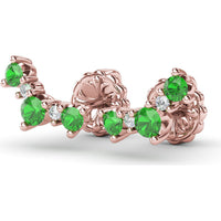 Five Stone Emerald and Diamond Climber Earrings with Prong Set Round Gemstones by Fana - 0.53 Carat Total Gemstone Weight