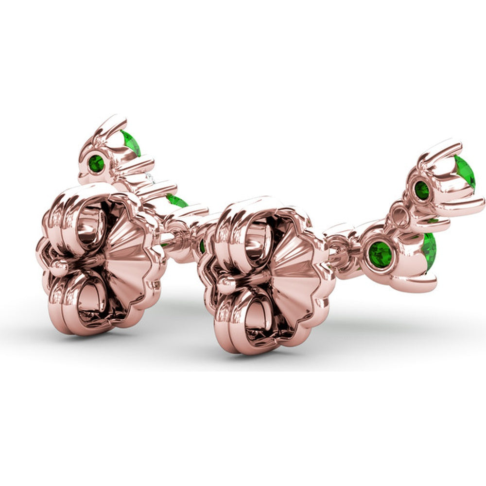 Five Stone Emerald and Diamond Climber Earrings with Prong Set Round Gemstones by Fana - 0.53 Carat Total Gemstone Weight