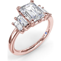 Five Stone Engagement Ring Setting with Emerald Cut Side Diamonds by Fana - 0.52 Carat Total Diamond Weight
